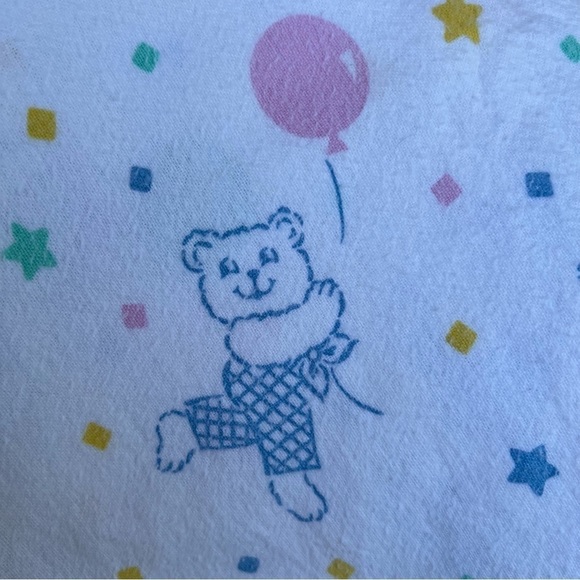 Vintage Beacon Teddy Bear Balloons Flannel Baby Receiving Blanket Confetti GUC - Picture 2 of 8